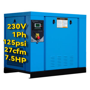 7.5HP Rotary Screw Air Compressor 27CFM 125PSI 230V 1 Phase