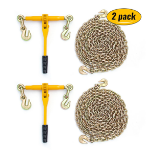 2PCS Ratchet Binder and Chain Set 20ft Load Binder with Hooks