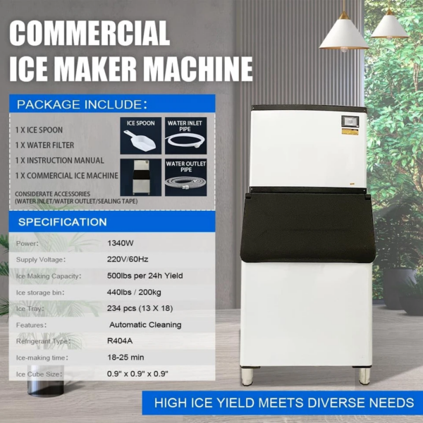 500 lb./24H Commercial Ice Maker Split Ice Cube Machine 440Lbs Storage ...